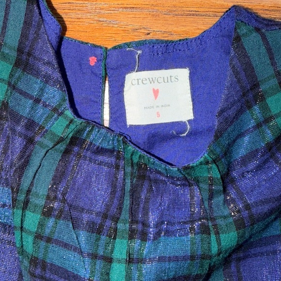 Crewcuts girls’ ruffle trim dress in shimmer blue and green plaid, size 5 - Picture 2 of 9